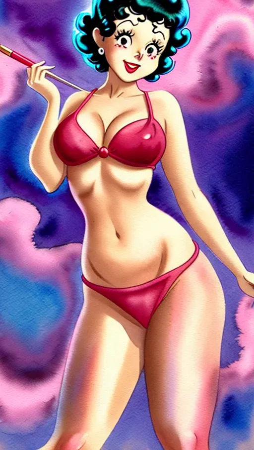 betty boop. pinup. bikini. smokey watercolor. 8K. grabbing ass