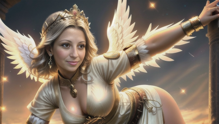((a 64k high detailed photo of Female)), (Beautiful Pose)
HDR, Professional, ((has roman clothes)) ((Has roman attire)) Godly Ultra Detailed Best Quality Most Detailed ((Angel Wings)) Angelic Lighting Love Hope Magic casting Crown Smiling Queen happy Glory Warrior Angels Angelics Positivity Happiness ecstasy enraptured sweaty saving God Royalty Morality Goodness True Good Power Force Authority Ethical Saviour Halo short Hair Always and Forever Sentimental in heat hot ultra hot best best lighting tantric Neutral Brilliant Logical Compassionate Perfect Perfection Exciting Integrity Winged Courage Purity Harmony Beauty mark on upper lip ((Female)) Ethereal Lighting Celestial Lighting (((With Clothes))) ((With God Item)) ((God Tech)) with items of power God Wings ((Afterlife Light)) (Purity Worship) ((Happy Expression)) (Beauty Shot)