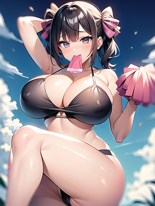 cheerleader,big tits,mouth open,black hair,italian,full-body,sexy,busty,mature,bikini