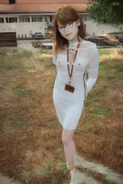 Fully nude, highly detailed, touching breasts, photorealistic, , face fully visible, cute face, brown hair, plump breasts