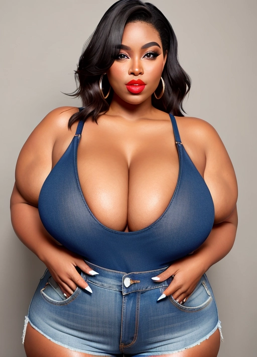 voluptuous
Huge humongous breast
ebony girl
tank top
hands behind head
plus size
nude breast
blue jean shorts
plus size
front view
red lipstick