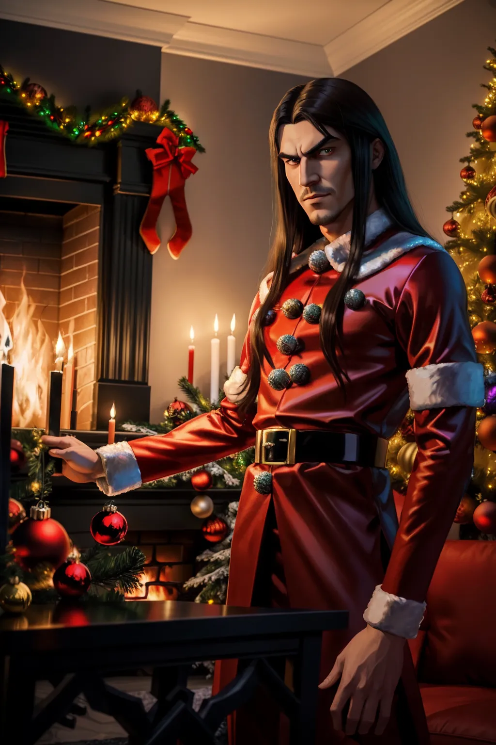 <(1male)>, (SFW), (red Santa outfit), (demon tree fire lava), (high quality1.2), (masterpiece1.2), (detailed1.4), 16K - Brutal artwork channels Metalocalypse vibes, featuring Toki Wartooth donned in a (red Santa suit). The living room setting juxtaposes festive chaos with a hellscape Christmas tree ablaze. Toki, in his distinctive Metalocalypse style, exudes both holiday cheer and metal madness. The fiery tree casts an eerie glow, illuminating the room chaos, adorned with demonic ornaments. Crafted in the style of Metalocalypse, this intense visual captures the collision of Christmas spirit and metal mayhem. In the spirit of (Dethklok), this artwork pulses with dark, festive energy. Trending on Adult Swim.
<<((fix super perfect male long brown hair, With brown eyes ))>> <(fix tall slim body white)> <<(minor fix hair)>>, <<((fix super perfect arm hand curved adjust relaxed strong motion.))>> <<(minor fix hands tall slim body)>> <(minor fix thighs legs feet toe)> <(fix super perfect eyebrow eyelet lips happy smile)> <<(fix super perfect face)>> <(fix super perfect background)>
<(normal_De_blur_noise.)> <(normal_sharpen:1)> <(masterpiece:1)> <(lora:dpmg_add_detail:1)> ((lora:dpmg_3d_rendering:1)) ((fix lora:dpmg_translucent_skin.)) <(fix normal_clean_line_work.)> <(HD_normal_dark_shading.)> <(normal_global_illumination.)> <(realistic lighting.)> (normal_rule_of_thirds.) <( normal portrait.)> (hyper_realistic.) (post_processing) <(unreal_engine.)> (8k.) (4k.) (octane-render.) (Studio-Sunrise.) (Studio CLAMP.) (Normal Naked Small Vocaloid.) (Normal thin Black Rock Shooter.) (normal Nintendo.) (normal thin DOA.) ( thin dpmg_asian_aesthetic_v1),
(high quality1.2), (masterpiece1.2), (detailed1.4), 16K - Brutal artwork channels Metalocalypse vibes, featuring Toki Wartooth donned in a (red Santa suit). The living room setting juxtaposes festive chaos with a hellscape Christmas tree ablaze. Toki, in his distinctive Metalocalypse style, exudes both holiday cheer and metal madness. The fiery tree casts an eerie glow, illuminating the room chaos, adorned with demonic ornaments. Crafted in the style of Metalocalypse, this intense visual captures the collision of Christmas spirit and metal mayhem. In the spirit of (Dethklok), this artwork pulses with dark, festive energy. Trending on Adult Swim.
<(minor fix super perfect background shadows.)> <(minor fix super precise motion estimation interactions.)> <(fix hand fingers orientation conform override upside down gravity.)> <(fix all 3D full length vectors.)> <<Double pass.>>