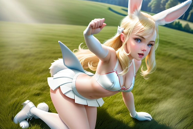 aurora dressed as a cute sexy bunny pokemon battling doing an epic attack with her hands, Disney princess, elle fanning face, blonde hair, wide blue eyes, soft cheeks, full lips, attack face, curvy, small perky breasts, thin waist, fucking, public hair, pussy, aroused, skimpy cute outfit, mini skirt, white skirt, castle room setting, high definition, excellent lighting, 4k quality, sexy cosplay, smut, horny, submissive, bunny tail, bunny ears, fierce look in eyes, pokemon gym, furry outfit, open field meadow setting, doing an epic attack, cleavage showing, purring, correct anatomy, panties showing, fully , fire attack,