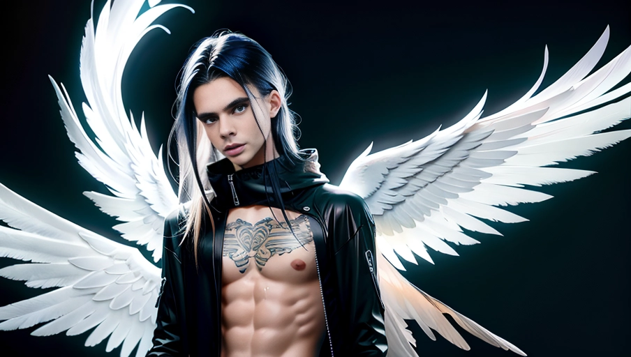 a 64k high detail photo full body shot
(((Male covered in clothes)))
five slender fingers
silky hair
beautiful face
beautiful lips
blue eyes
curved eyebrows
curved eyelid
pale skin
satisfaction
tattoo
ultra realistic
smooth
8k
studio lighting
surreal
Angel Wings
Angelic Lighting
Love
Hope
Alex James Hislop
(Masculine)