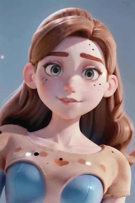 Oval heart face shape, angular jawline, barely visible freckles on the cheeks, height: 5 feet 3 inches, pale skin, brown hair, blue eyes, hair that just goes past her shoulders, rectangle-shaped figure, pronounced hips, good shoulders, and a well-defined waist, c cup, shaved pussy, amazing ass,