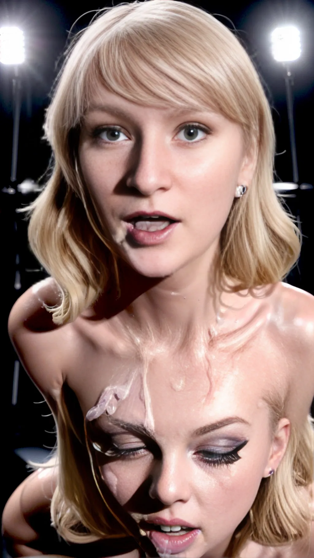 a photo shot of,taylor swift,covered in cum,worship,cumshot,begging,small natural tits,sultry,mascara running,bangs,pussy,fucking,charming face,beautiful lips,pale skin,highly detailed,8k,studio lighting,ultra realistic