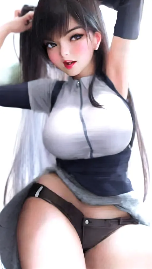 a young woman with an energetic pose and facial expression