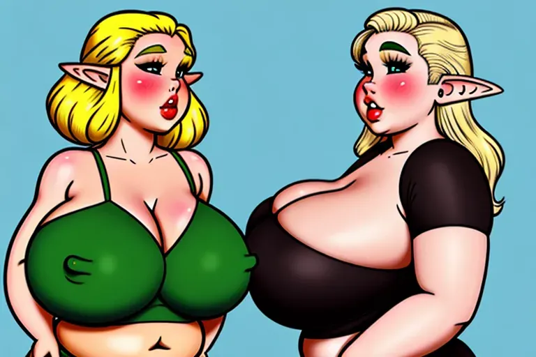 fat elf girl looking up and to the side,bbw, elf, looking up, chubby, blonde, detailed face, pin-up style