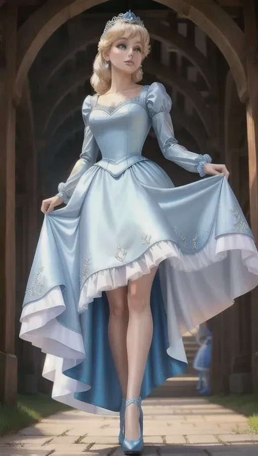 Dopamine Girl Beautiful Disney Princess Cinderella Pulling Up Her Dress Wearing Stockings