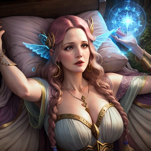 Drew Barrymore, fey goddess, casting a sleeping spell, comforting