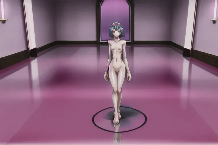 Nemona from pokemon scarlet and violet standing alone in an empty room fully nude with her pussy visible