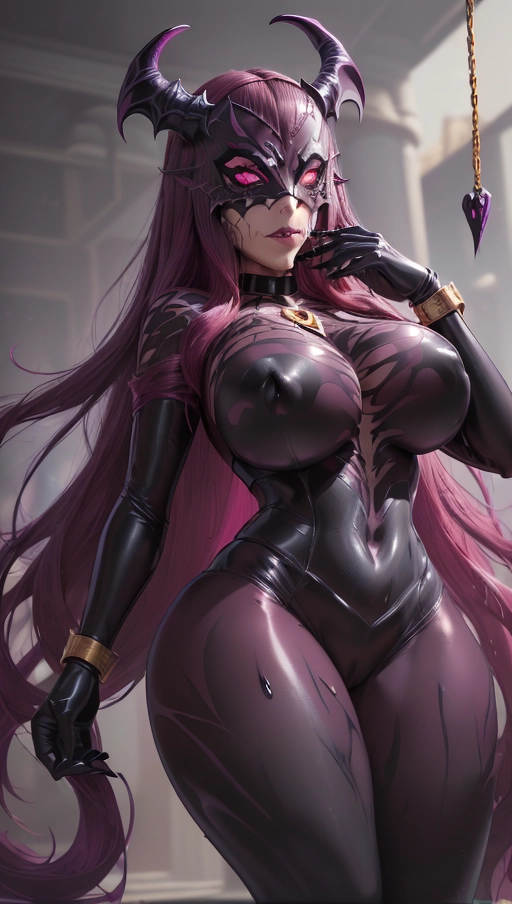 best quality, (((ultra high res))), (detailed face and eyes), (succubus), hearts, ((perfect face)), (necklace), (((big choker))), golden earrings, jewelry, gloves, ((gold)), (((big pink diamond diadem))), (big pink diamond crown), hourglass body, ((handcuffs)), handcuffed, ((((chained)))), (tied up), ((((black symbiote goo suit)))), ((((symbiote succubus)))), ((big cameltoe)), ((((burgundy red hair)))), ((((extremely long hair)))), ((((straight hair)))), ((black boots)), ((((black symbiote neckholder suit)))), (((black legs))), (((black gloves))), (((((very long voluminous hair))))), (((((hair raising succubus))))), ((((raising hair)))), (((((very voluminous hair))))), ((black symbiote hips)), ((black symbiote thighs)), ((perfect eyes)), ((((face closeup)))), (((black symbiote leggings))), (((corruption))), ((((burgundy red hair everywhere)))), ((huge tits)), ((huge boobs)), (((heart))), ((((black tight t-shirt)))), (((((black symbiote goo corruption face))))), (((((symbiote girl masquerade))))), ((((pink shining symbiote eyes))))