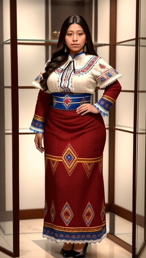 The woman was frozen in time like a living mannequin. She wore traditional Guatemalan clothing that accentuated her large natural breasts and wide hips, along with a pair of high heels. The woman is Latin American. She is inside a glass display case exposed for sale. The setting is in a white-walled room evenly lit by white lighting. Despite being overweight, she still looks attractive. The image should showcase the womans ample figure within the glass display case. Her facial expression should be neutral, with eyes fixed on the camera but without any emotions. (((full body view, full body photo)))), ((full body view)), ((breasts large natural)), ((overweight)), (((hyperrealistic))),
Masterpiece,
perfect edges,
ultra realistic,
perfect anatomy,
realistic skin texture