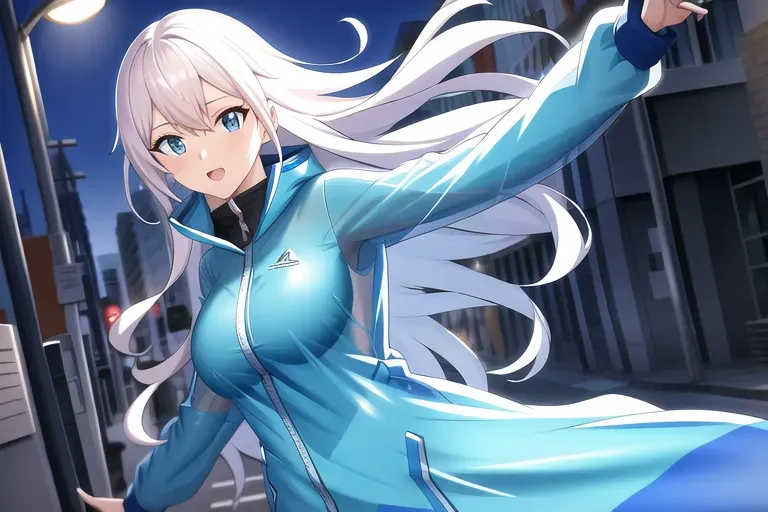 illustration, 20 year old, an anime girl, athletic, transparent raincoat, blue, street, day time, spot light, surprised, 8k, professional