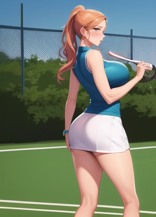 tennis, milf, 5 fingers, cum, squeezing breasts, highly detailed, lighting, high quality, high definition, very detailed, (aroused:1), photo, (outfit:1.5), 8k, UHD, ((big breasts)), (nipples:1),