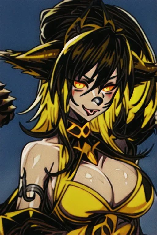 ghibli style , 1 girl, Furry , golden brown fur on fullbody well groomed royality status, fit bodytype, cheetah dragon leopard hybrid chimera, black side part spikey to right side hairstyle, cat like lion nose furry , beige natural spotted leopard spots, sun themed collar choker , catlike fur on face cheeks fluffy, long fur on face on sides femine furry feature, dragon spiral deckered bone horns on head coming out of head 2 horns, whistling a tune music note shown, bold badass looking, apex hunter of the forest, hunting hunter equipment, furred belly showing hunter croptop on, massive tiger claws coming out of hands fingers, massive boney golden dragon tail, cocky expression ((masterpiece)), absurdres <lora:dpmg_ghibli_style:0.92>