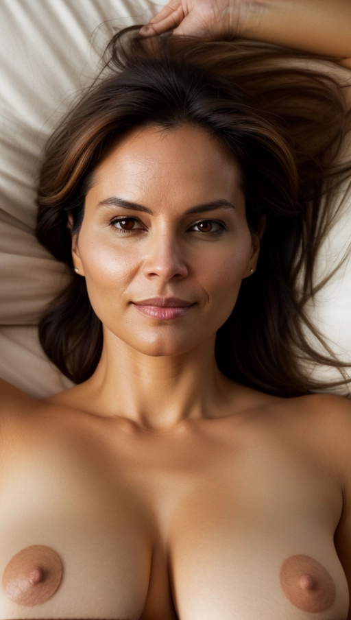 Origin-Seychelles, age-25, bodyshape-athletic, position-(((lying flat on back))), leaning at the head of the bed with leg up, face-relaxed and approachable, eyes-looking directly at the camera, nose-medium length, mouth-slightly smiling, hair color-dark brown, hair style-Dido flip, dressing style-Boho-chic, emotion-casual confidence. Camera-DSLR, angle-eye level, level of close up-medium shot, lighting-natural light with a soft shadow effect, camera settings-ISO 100, aperture f4, shutter speed 1-200 sec., (natural small boobs)