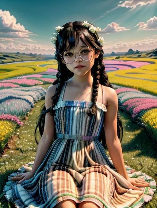 High resolution photography of Jenna ortega dancing in a flower meadow,
dpmg_jenna_ortega_v1,
Symmetric face,perfect skin,
smiling,
(Wearing dress with flower pattern),
<lora:dpmg_add_detail:1>,
wearing glasses,
<lora:dpmg_round_glasses:1>,