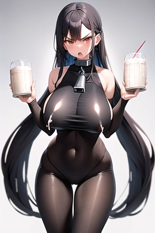1girl, adult woman, long dark hair, hot, sexy, big boobs, round hips, (((milk factory))), beautiful, perfect image, good art, angry reaction,