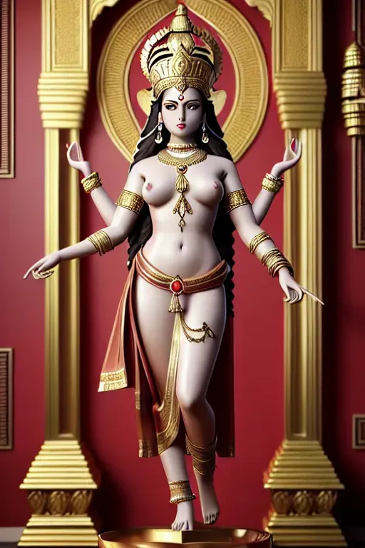 A full body photograph of Hindu kali maa god wearing big crown on head with multiple arms,((nude hairy pussy)),((inside an Indian temple background)),((perfect nipples placement)), ((detailed hair features)), ((detailed facial features)), ((detailed body features)), ((detailed arms features)), ((highly detailed)), ((textured skin)), ((beautiful lips)), ((full body nude )), ((nikon z9)), ((canon 5d)),textured skin, studio lighting, highly detailed, unreal engine, surreal,