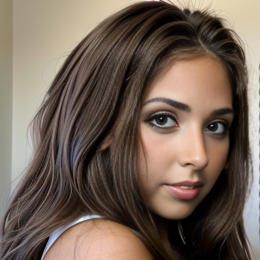 a beautiful young (preteen teenage) girl with long hair (((largest hugest brown eyes:1.3))),
realistic, masterpiece, small nose