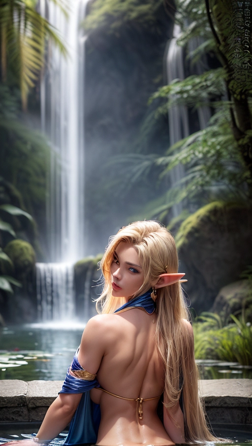 Rough colour sketch, mix of bold dark lines and loose lines, (a stunningly sexy and beautiful Elf princess with black skin and clear blue eyes watching the viewer:1.2), slender waist with abs and deep cleavage, (dramatic and erotic pose with arched back and spread legs:1.4), slim body with small perky breasts, (erect nipples:1.1), long transparant silk cape, sexy purple thongs, (long platina blonde floating hair:1.2), golden earrings and bracelets with precious gems, arcane symbols, runes, clear colours lit up by strong sunrays,
(upper body portrait of face and breasts only:1.4), (naughty but sexy smile:1.1), pond with a waterfall in a luxurious marble garden,
(sitting in the pond beneath the waterfall:1.4), spread legs exposing her natural wilde pubic hair, (caressing one of her breasts with one hand:1.4), (standing on hands and knees with her bottom facing the viewer:1.2), (view from behind:1.2), (sharp and detailed eyes:1.4),
(highly realistic portrait:1.4), (photorealism:1.4), (masterpiece:1.4), <lora:dpmg_add_detail:1.2>,
cinematic lightning, artificial lighning, best quality, highest quality, highest resolution, 8k, Perfect composition, masterpiece, sharp focus, perfect anatomy, detailed background, style of Larry Elmore,
anatomically correct, not deformed hand, no extra fingers, no extra hand, no extra arm, no extra leg, no extra foot, no extra nipple, (remove extra hand:1.2), barefoot