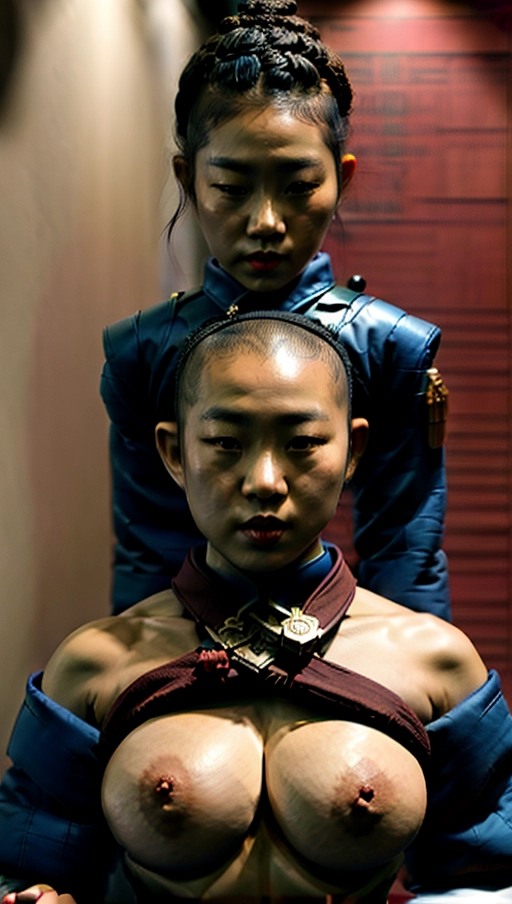 high quality, masterpiece, detailed, detailed face and eyes, realistic, 1girl, (bionic eye:0.8), (shaolin architecture:1.3), ((shaolin monk uniform with breasts and nipples exposed)), ropes, biocyborg, digital painting, glowing grim red <lora:dpmg_black_see_through:0.5> <lora:dpmg_add_detail:1>,
((Pierced nipples)), ((glowing robotic eyes)), (<lora:shibari:0.5>), ((<lora:bukkake:1>)), ((curly Banks hairs)), ((<lora:lick_my_feet:1>))