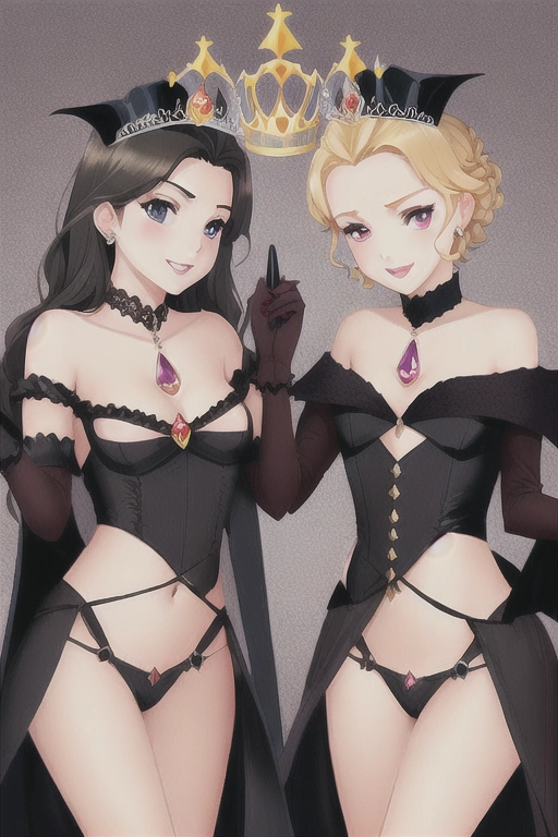 Busty evil queen fingers cute flat princess, (((lesbian))), (((evil queen and princes))), (((2 girls)))