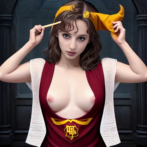 <lora:bukkake:1>, realistic accurate face, looking at camera, small breasts, cum on breasts, cum on face, cum in hair, flat chest, small tits, breasts exposed, sexy eyes, cum, dressed in a harry potter hufflepuff costume, <lora:dpmg_pov_cowgirl:1>