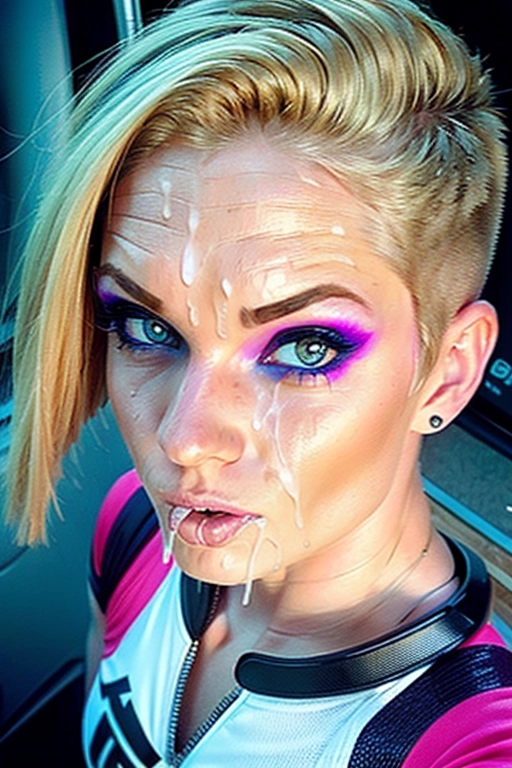 <lora:PN7xrGpnVMg_Miranda:0.9>, (Cyberpunk_slut:1.2), (magazine photoshoot), (female, hard body, toned, strong, muscular:1.2), (fit body, small breasts:1.4), glistening skin, fair skin, pale skin, (detailed skin texture, goosebumps), (((blonde hair, undercut hair, tomboy hair))), (((cybergoth outfit, neon accents))), (purple lipstick), (crying, tears, runny makeup),
(((from above view:1.2))), (((she is opening her mouth and showing her mouth full of cum, screaming, realistic mouth, mouth wide open:1.4))), (((cum, mouth full of cum, drooling cum))),
(best quality), <lora:dpmg_add_detail:0.5>, beautiful,(high resolution), (((masterpiece))), (uhd), (8k),
