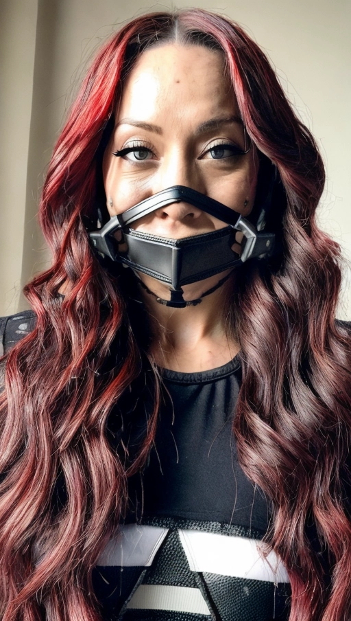 high quality, masterpiece, detailed, detailed face and eyes, realistic, 1girl, <lora:PN7xrGpnVMg_Ashlee:0.9>), (milf, muscular, toned, fit, athletic), (small breasts:1.3), (bionic eye:0.8), (prison architecture:1.3), ((prisoner uniform with breasts and pierced nipples exposed)), chains, biocyborg, digital painting, glowing grim red, <lora:dpmg_add_detail:1>, (<lora:shibari:0.5>), ((<lora:bukkake:1>)), ((curly Banks hairs)), ((dpmg_ball_gag_v1)), ((dpmg_runny_makeup_v1)), ((chained to chair)), ((dpmg_face_cum_v1))