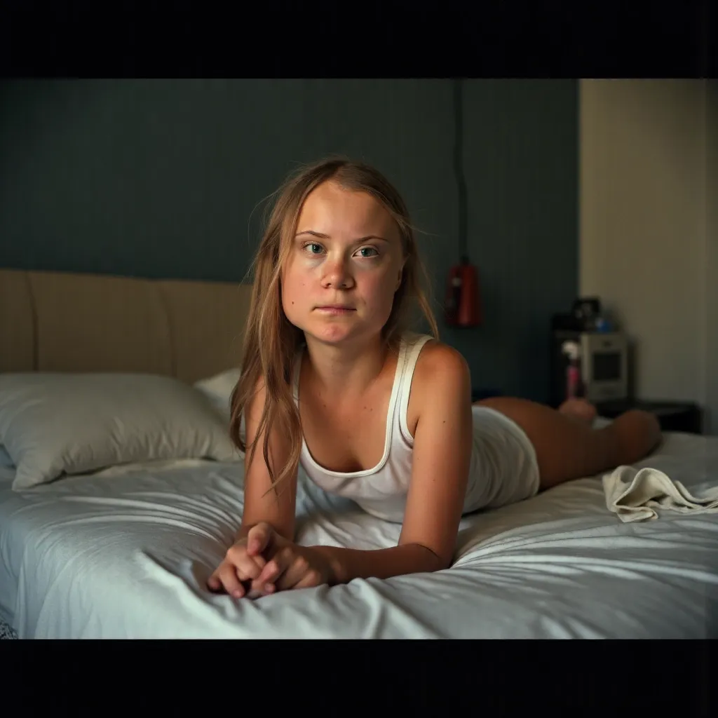 Greta Thunberg naked on bed