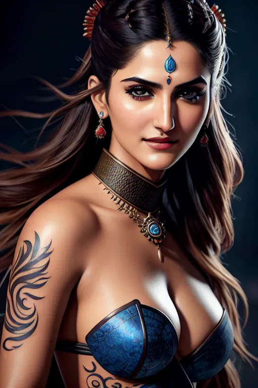 a oil painting of,vaani kapoor,wearing samurai clothes,natural breasts,five fingers per hand,fishtail hair,charming face,beautiful lips,blue eyes,curved eyebrows,textured skin,joyful,tattoo,smooth,ultra realistic,cinematic lighting,editorial,studio lighting