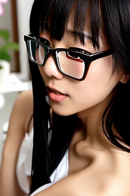 Japanese, asian, cute, feminine, naked, young, girl, black hair, glasses, small
