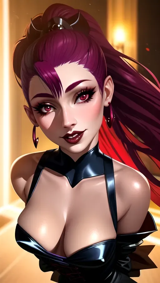<Vampyria>, an old aristocratic vampyre woman with a beautiful teeny soft breast, dpgm_overwatch_widowmaker_v1, 60 years old, old skinny body, skinny long face, wearing a crimson corset and a long black coat, long black boots, ancient clothes, pale violet skin, half visible breast with exessively long violet nipples, <lora:dpmg_shirt_pull:1>, long red hair, rubin color eyes, long canin teeth, vampyre teeth, seductive smile, standing in an amazing rococo palace, <lora:dpmg_pantpulldown:1>, seductive expression, blood from lips, XVII century, smooth, accurate face, accurate clothes, accurate palace details, full body view, accurate old tonic body, portrait, second floor, shave focus, soft warm lights, high texture, masterpiece