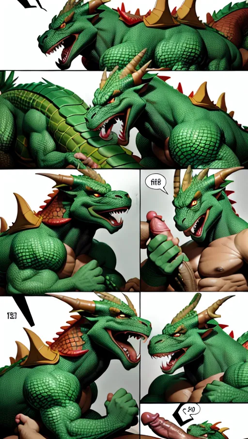 Sequence Comic of Male Human transforming into a dragon with scaly dick and ejaculating.