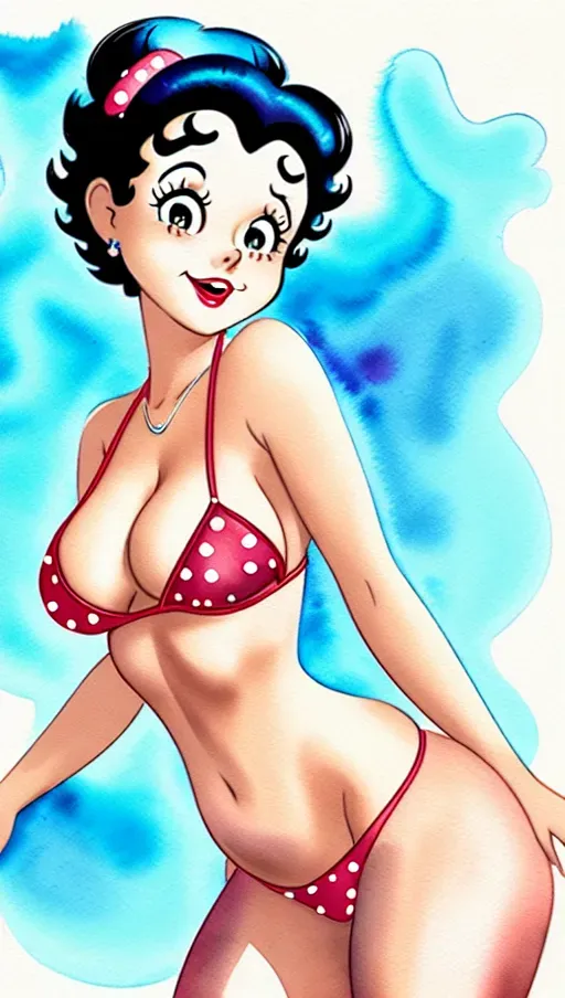 Dopamine Girl Betty Boop Pinup Bikini Smokey Watercolor K Grabbing Ass Large Breast