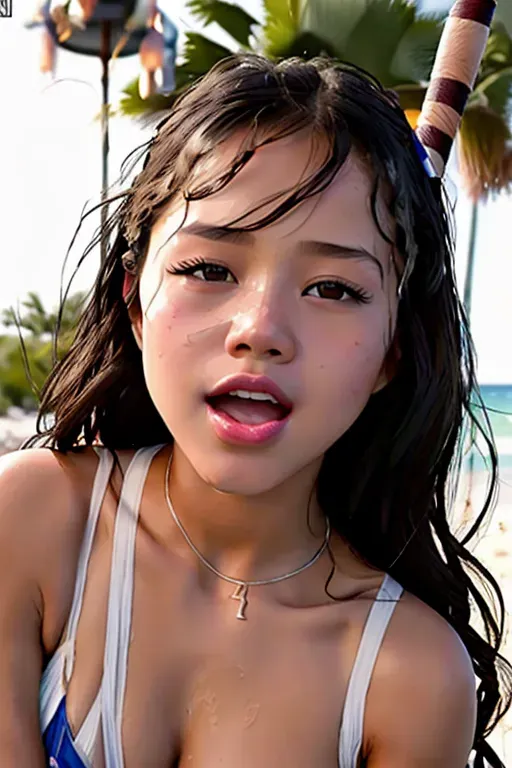 jenna ortega, naked, lying on the beach, moaning, wet, sunny day, detailed facial features, dpmg_anal_missionary_v1, dpmg_awaitingtongue_v1