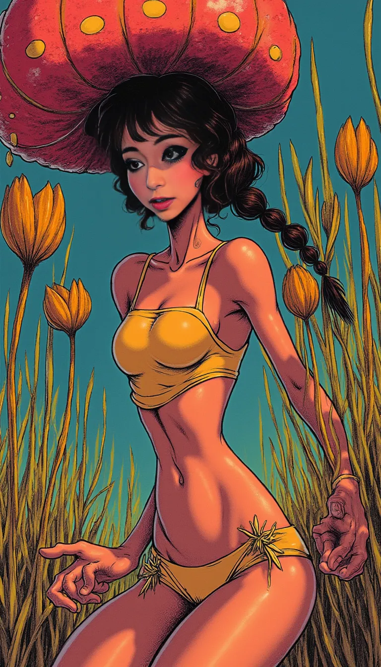 photorealistic and surrealistic film in a comic illustrations style by Mike Deodato, (interesting unique diverse complex character design that is a woman:1.2), (photorealistic detailed face:1.1), (classic stereotypical over tuned retro comics body shape and anatomy),
big variation of colors , smooth pencil brush to create a composition of vivid colors, thick black outlines, flat shading, minimal highlights ,interesting detailed Foreground and background depth are clear giving visual complexity to the scene
