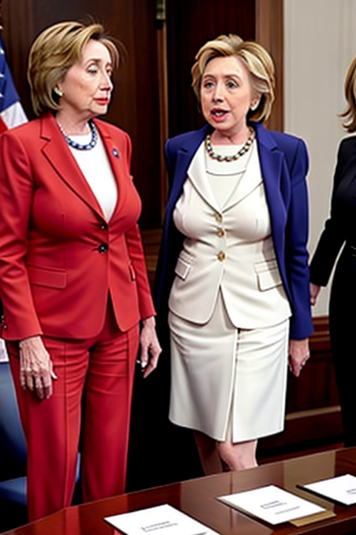 Nancy pelosi and hillary clinton, exposing their bare titties at a court hearing, realistic faces
