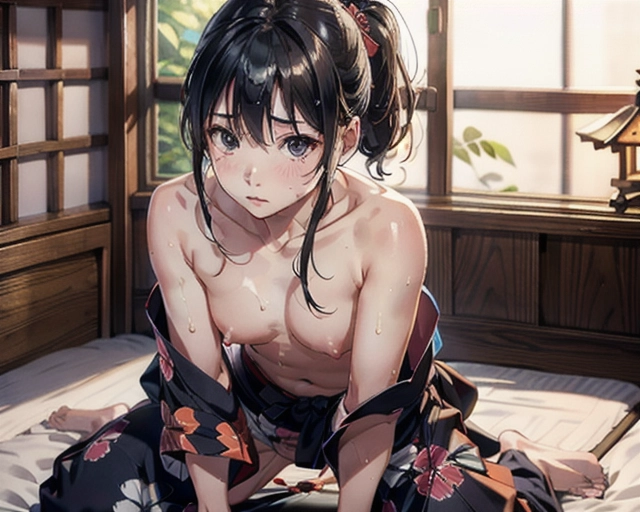 establishing shot, traditional yukata, skinny, 25yo, eurasian woman, (hyper-realistic face:1.3), 32k uhd --ar 9:16 --stylize 750 --v 6, realistic,((((solo)))), nudity, long straight black hair, (small breasts:1), breasts_focus, wet skin, lips, perfect-hard-nipples, solo_focus, eye-contact, lifted yukata, uncensored, ((torn yukata)), ((cum on body:1.2)),
background bed room, sweaty, (((exhausted))),uncensored,
(((male pov, missionary position, handcuffed to bed, vaginal sex, sex))), big cock, (long cock), ejaculation
<lora:dpmg_add_detail:0.5>, (best quality),
beautiful, (((masterpiece))),(high resolution), (uhd), (8k)