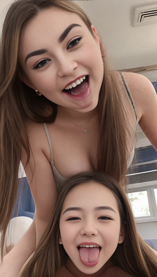 masterpiece, best quality, good anatomy, score_9, score_8_up, score_7_up,score_6_up, mazaki_anzu , armpit, sweaty armpit, tongue out, wincing, visible breath, smile, open mouth, armpitslicking, licking armpit BREAK ((2 girls)), blonde girl with long hair , mai kujaku, big tongue, long tongue,