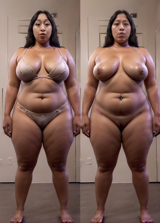 (((((The woman body has been meticulously sculpted into a realistic replica, capturing every imperfection and curve. Her skin tone matches the Latino ethnicity expected by the clientele. As she remains rigid within the confines of her maid outfit, one canot help but notice how realistic her hips and thighs are, evidence of the craftsmanship put into recreating the shape from start to finish. Despite being heavily restrained to prevent movement, there is still an air of vulnerability in her posture, perhaps due to both the terror etched on her face and the fact that she knows full well what fate awaits others like her once they fall under her control))))),
((( full body view))), ((full body view)), ((large natural breasts)), (overweight woman), Latina, (((scared facial expression))), ((((full body view, full body photo)))), (((((full body view))))), ((natural big breasts)), (((hyperrealistic))),
Masterpiece,
perfect edges,
ultra realistic,
perfect anatomy,
realistic skin texture <lora:onoff:1>