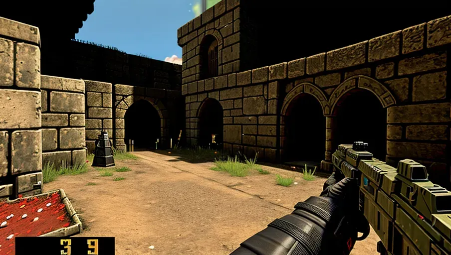 A first person shooter game in the style of Duke Nukem 3D, shooting aliens and demons, old graphics from the 1980s Commodore64 and Amiga computers, crypts, graveyards, temples, courtyards, castles, monsters, demons, aliens, undead, soldiers, action-packed, warfare, castlecore, military ouposts, military checkpoints, barricades, tunnels, <lora:dpmg_add_detail:fantasycore:5>, magic, spellcast, spellcasting, militants, militarycore, armycore, futurecore, futuristiccore, intricacy complexity:999999.9, detail complexity:999999.9,