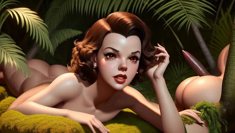 an ultra realistic digital painting of,Judy Garland getting ass fucked by Tarzan, naked, full body shot, lying down on top of each other in the oasis, penis in ass, small breasts,skinny body,long hair,five slender fingers, longer hair,charming face,seductive gaze,beautiful lips,curved eyebrows,smooth skin,peaceful,highly detailed,brown eyes,cgsociety,evening,editorial,sharp focus,pixiv, long eye lashes, small ass
