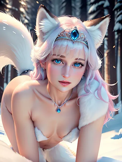 My POV, REAR VIEW from behind, (realistic Princess Diana) as (anthropomorphic female arctic fox), (body oriented towards camera), (she is looking directly at camera), on all-fours doggy style getting fucked by me,
(realistic detailed natural fox pussy), small tight ass, realistic asshole exposed, slender, (realistic arctic fox body features), (realistic arctic fox body fur), small breasts with small pink nipples and small pink Areolae,fluffy realistic tail, blue eyes, realistic Arctic fox paws, naturalistic,
Smooth pale skin, finally detailed facial features, gorgeous face enjoying hard fuck, sapphire necklace, Princess Diana diamond tiara, body covered with arctic fox body fur,
view from behind
Photorealistic, hyperrealistic, 8K, sharp focus, highly detailed, fine detailed, unreal engine,