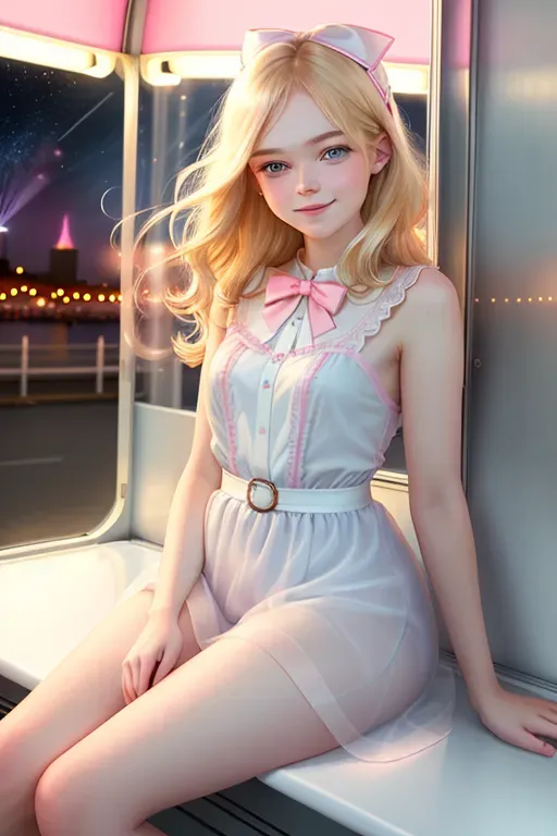 Dopamine Girl Aurora Trying Sitting In A Ferris Wheel Booth Elle Fanning Face Blonde Hair