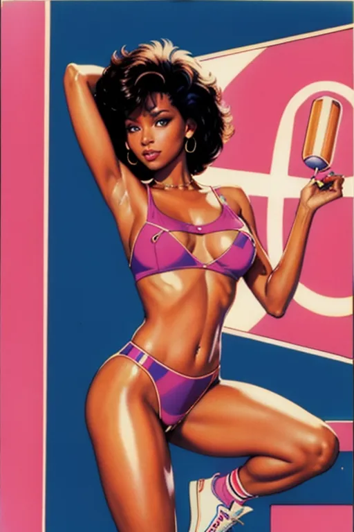 Frankie Foster, (1980s:1.3), (cum slut:1.2), (outfit), nice breasts with nice nipples, seductive face, dynamic scene, 8K, digital photo, looking at you, legs open