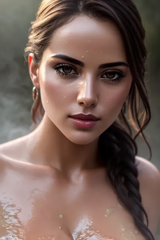 long shot, (RAW photo:1.2), (photorealistic:1.4),(masterpiece:1.4),(best quality:1.4),ultra high res,((detailed facial features)),HDR,8k resolution, a beautiful woman in a foggy hot spring, erotic