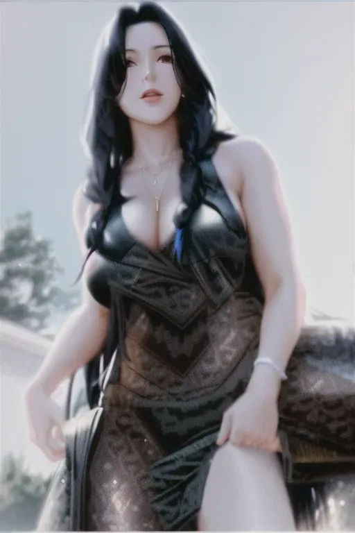 photo, long black hair, skin tight leggings, no bra